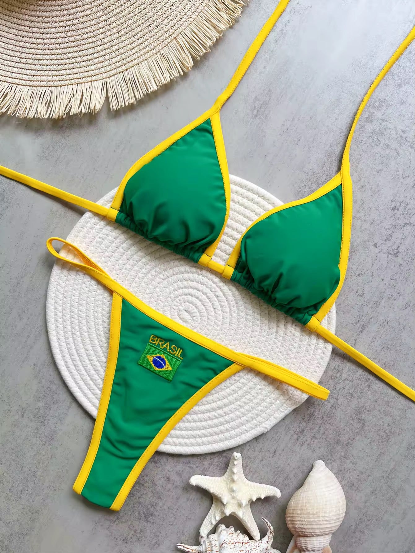 Beachwear | Bikini Brasil Tropical – Stampa Verde e Oro
